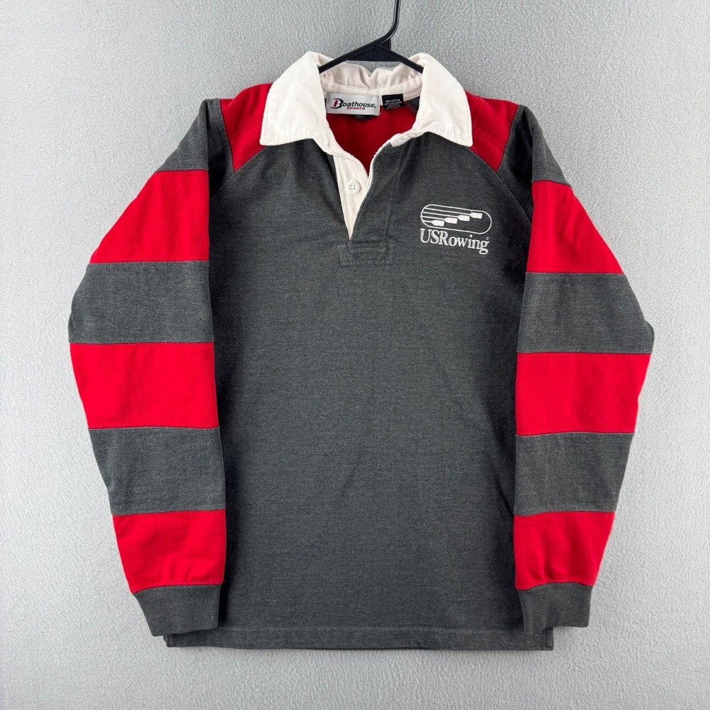 US Rowing Rugby Shirt Mens Small Cotton Long Sleeve Polo Y2K Preppy